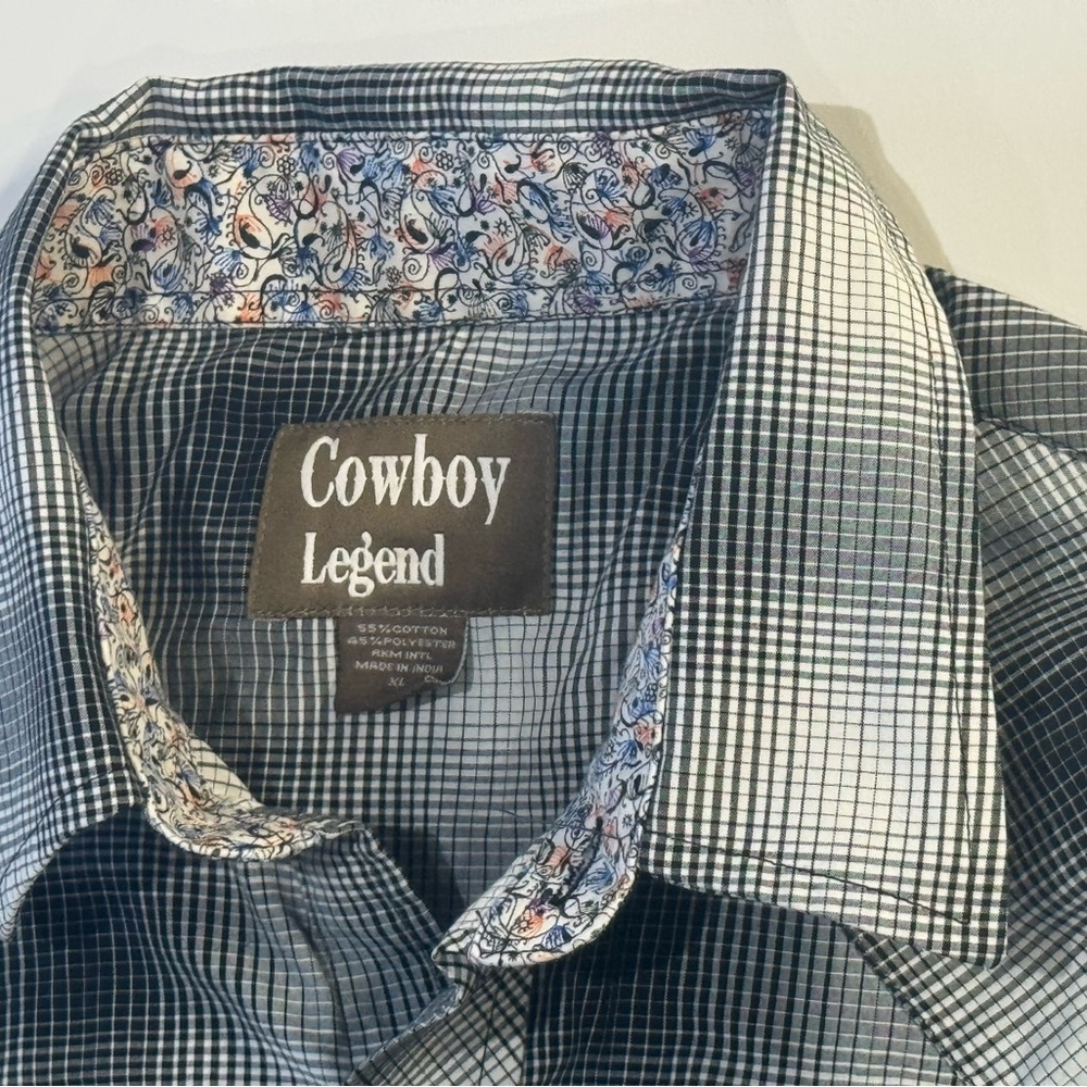 Cowboy Legend Western Snap Shirt XL Blue Plaid Long Sleeve Pearl Snaps - Picture 9 of 12